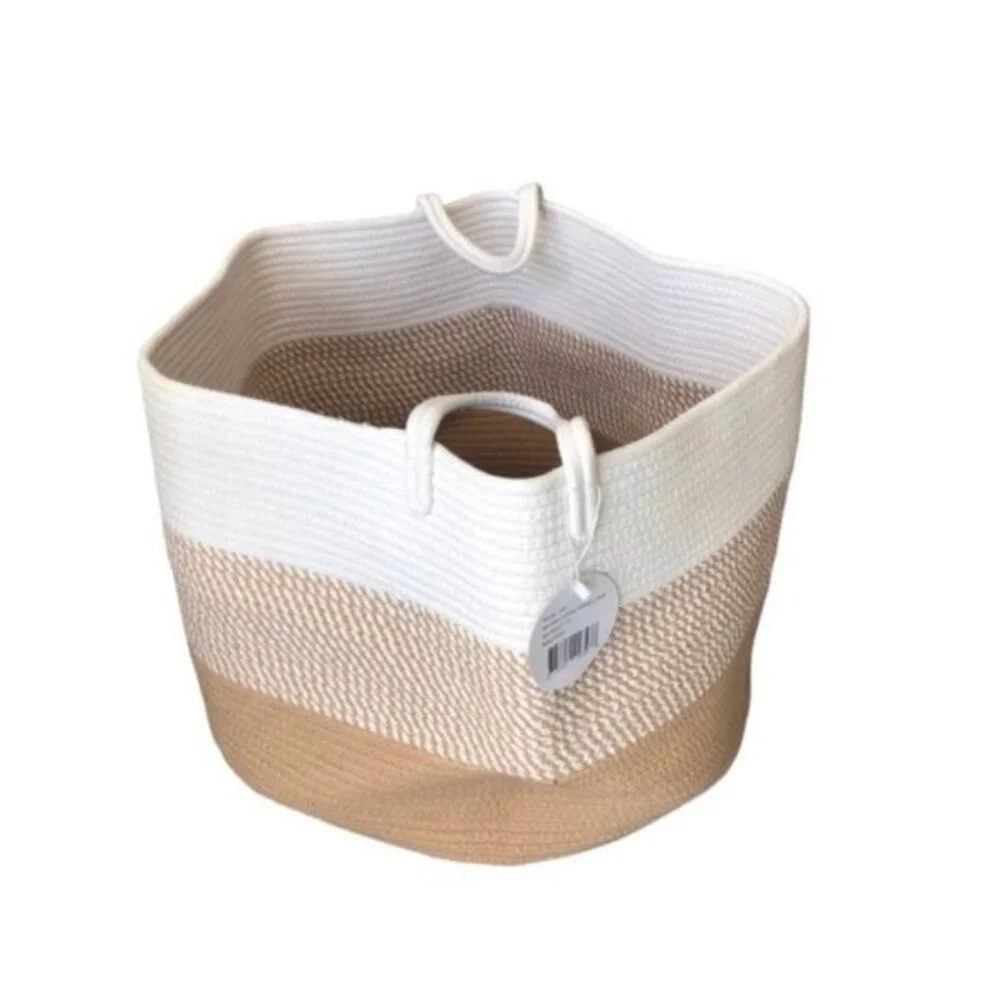 CASA LIFE DESIGNS Large Storage Durable Basket W Handles Brown White 14
